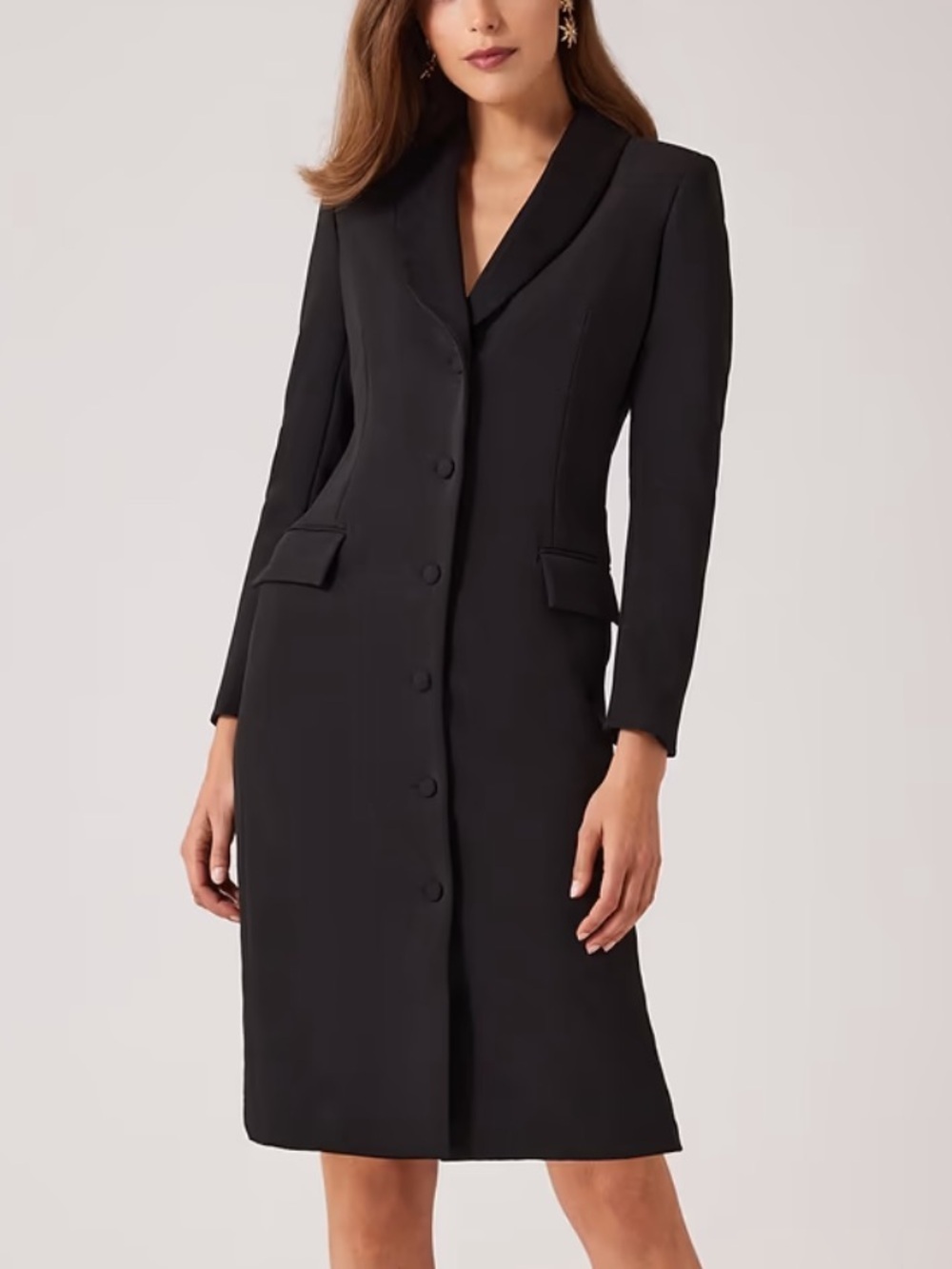 Rickie Freeman Teri Jon Crepe Double Breasted Tuxedo Coat Dress in Black Size 6